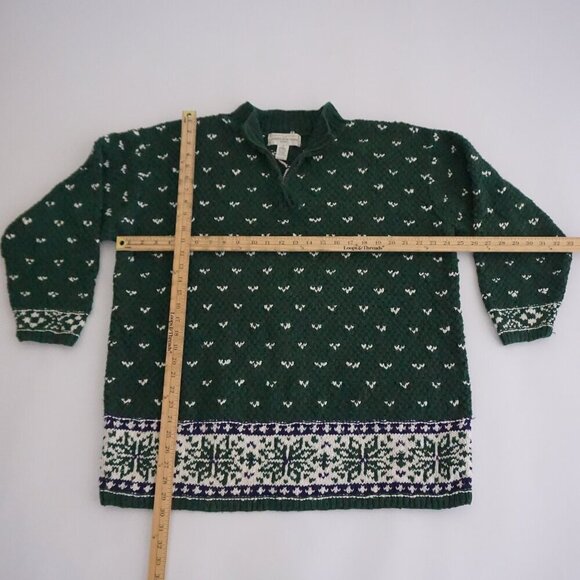 Vintage Jones New York Hand Knit Hunter Green w White Quarter Zip Sweater 1X - Picture 1 of 7